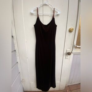 VTG Jessica McClintock Gunne Sax Brown Velvet Slip Maxi Dress Size 11/12 Beaded